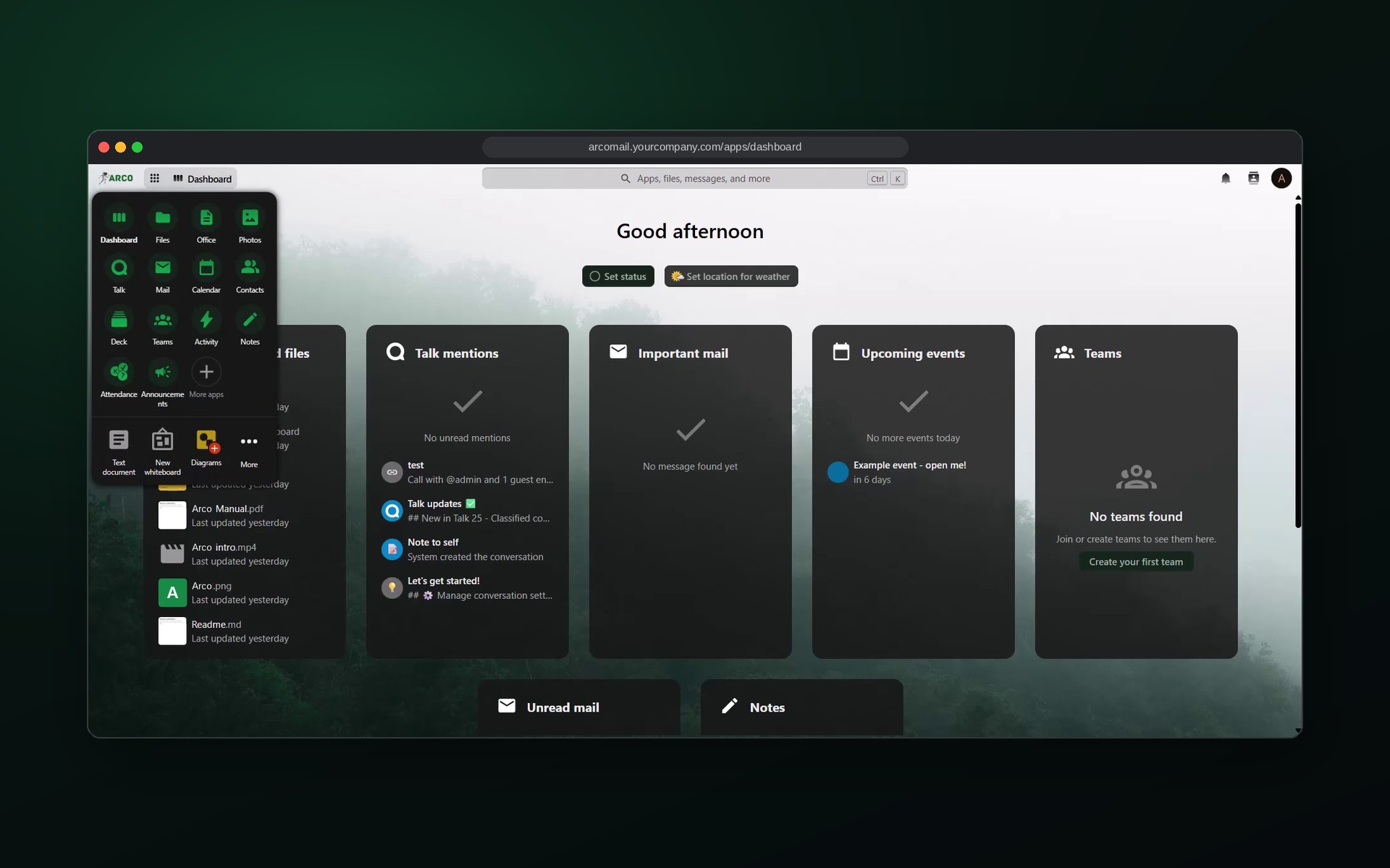 ARCO Mail Dashboard app in the Emerald brand theme